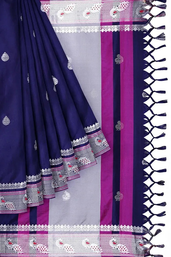 NAVY BLUE SOFT COTTON SILK SAPPHIRE NIGHTFALL CHARM SAREE FOR WOMEN