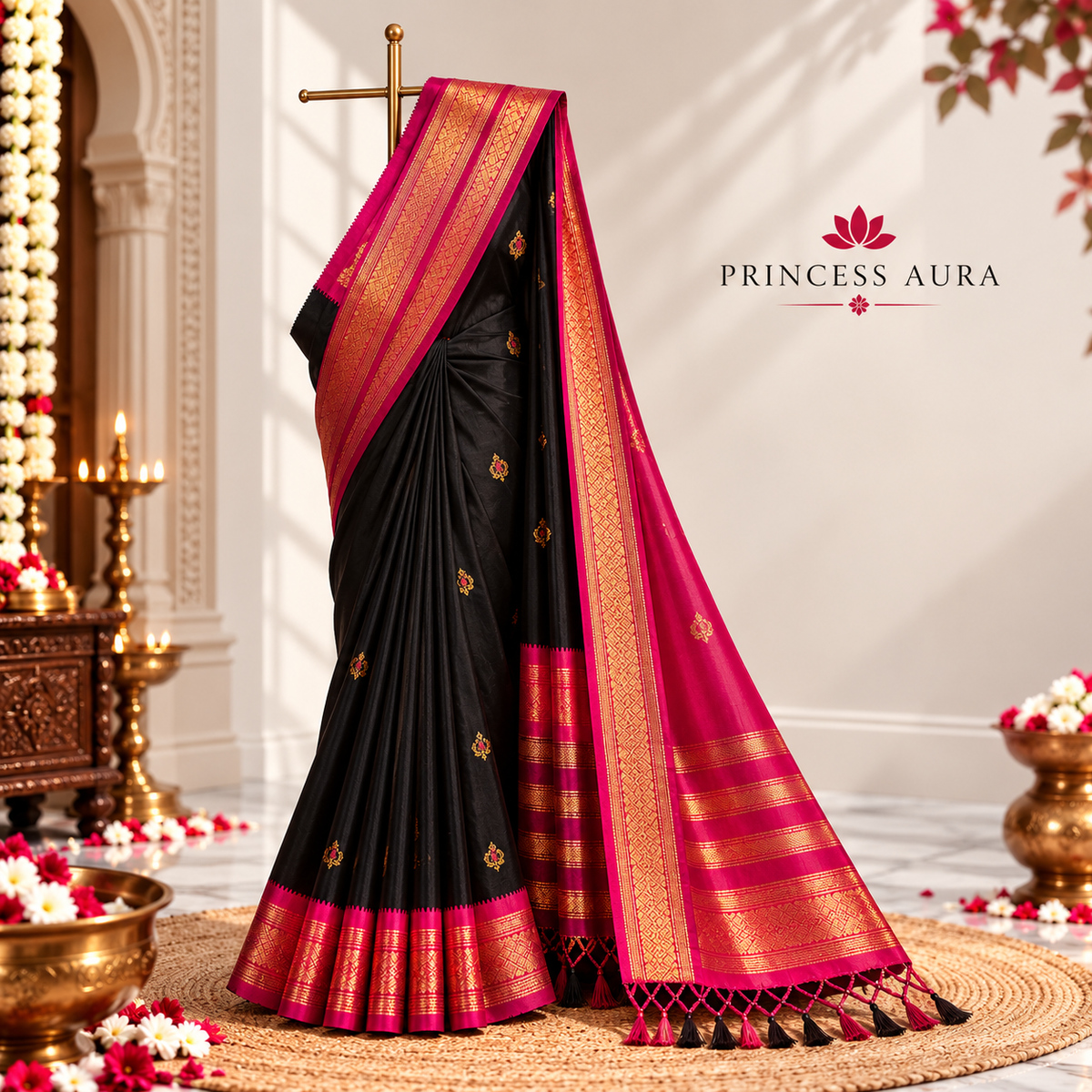 BLACK PINK SOFT COTTON SILK BLUSH NOIR GRACE SAREE FOR WOMEN