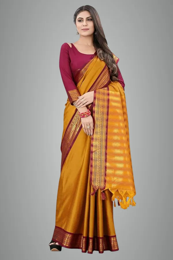 GOLD BROWN SOFT COTTON SILK HONEY BRONZE ALLURE SAREE FOR WOMEN