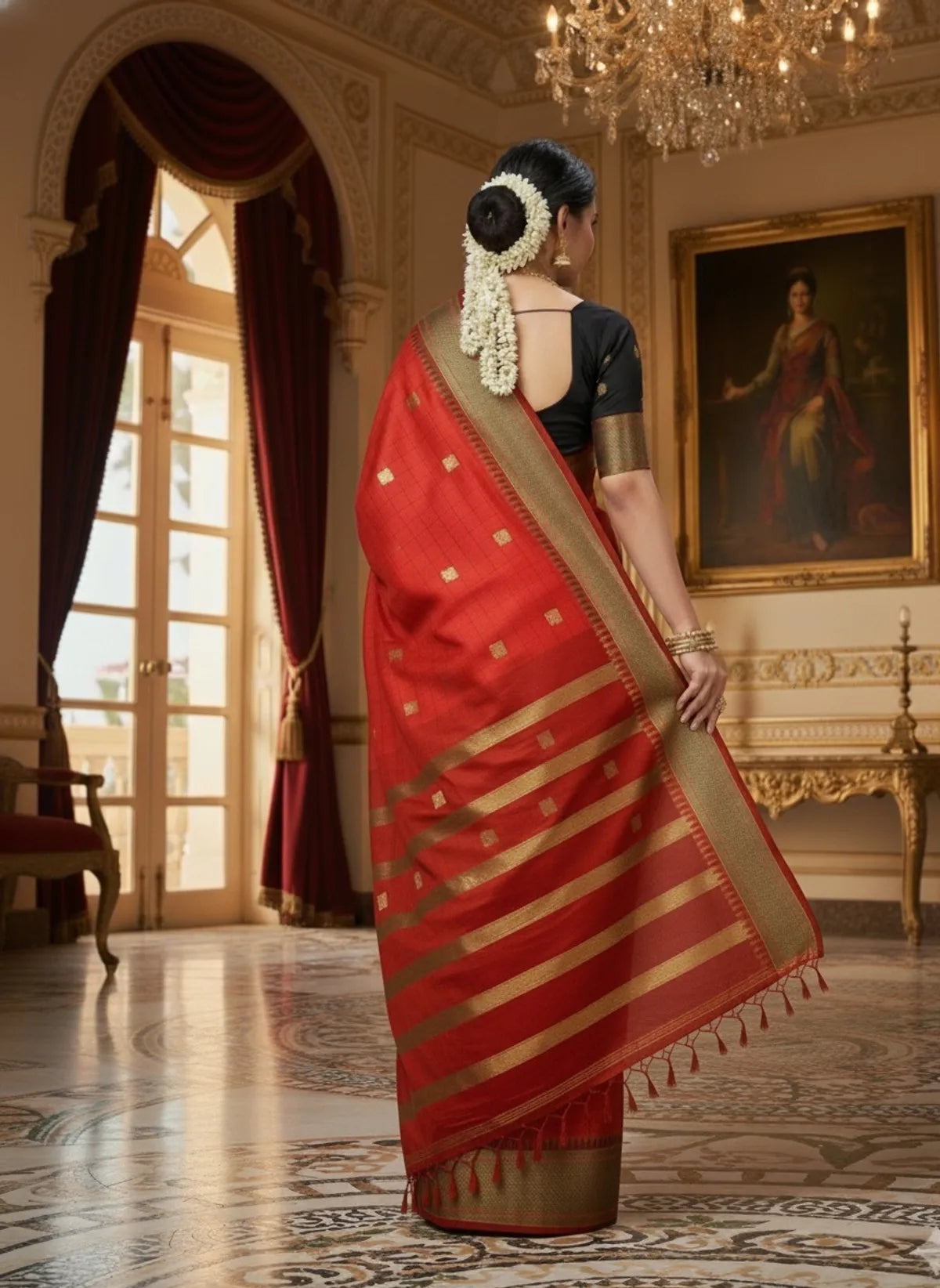 Red Black Soft Cotton Silk Scarlet Noir Symphony Saree For Women