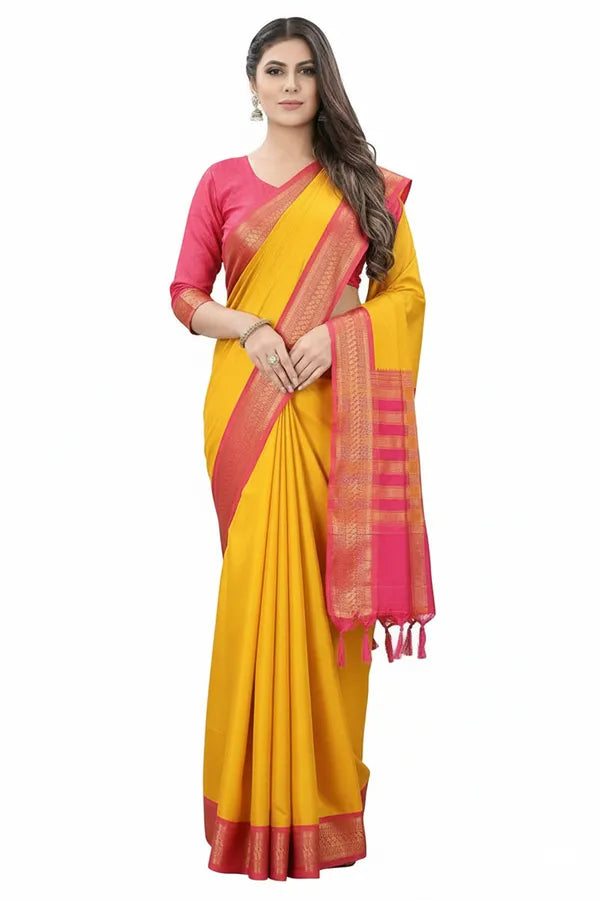 MANGO PINK SOFT COTTON SILK PEACH BLOSSOM GLEAM SAREE FOR WOMEN