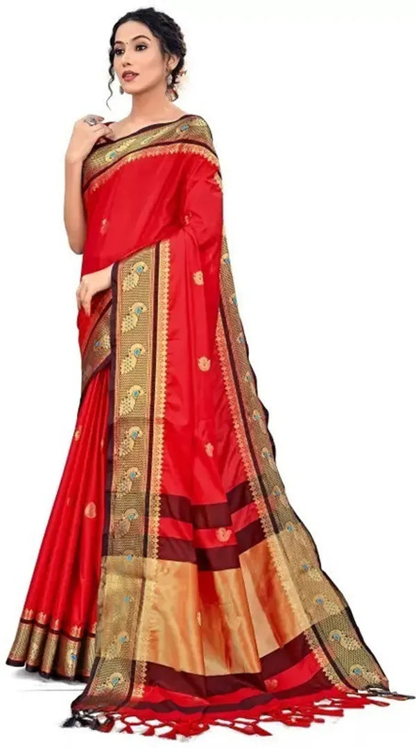 RED BLACK SOFT COTTON SILK CRIMSON SHADOW CHARM SAREE