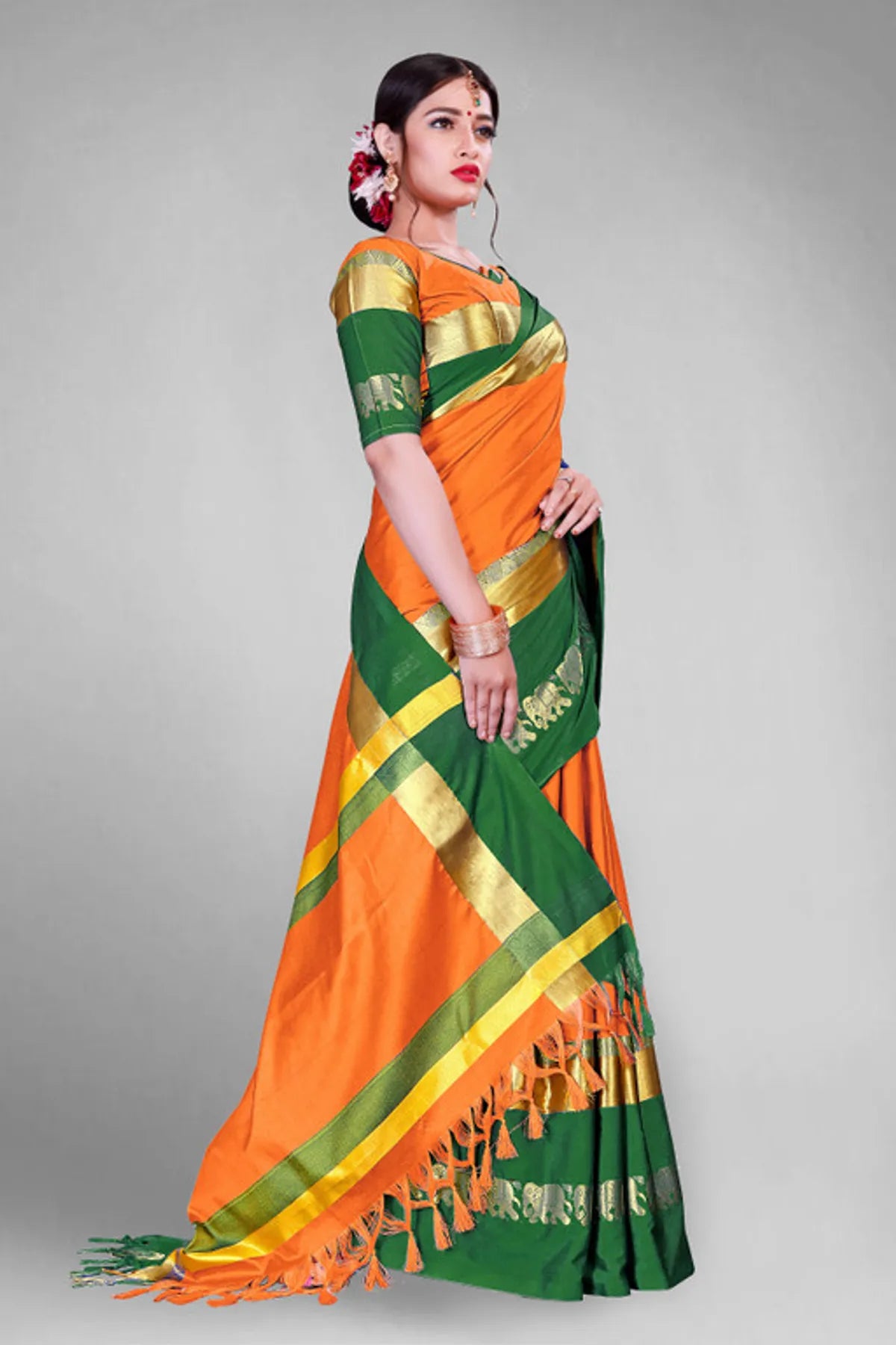 Mango Green Soft Cotton Silk Tropical Emerald Whisper Saree For Women